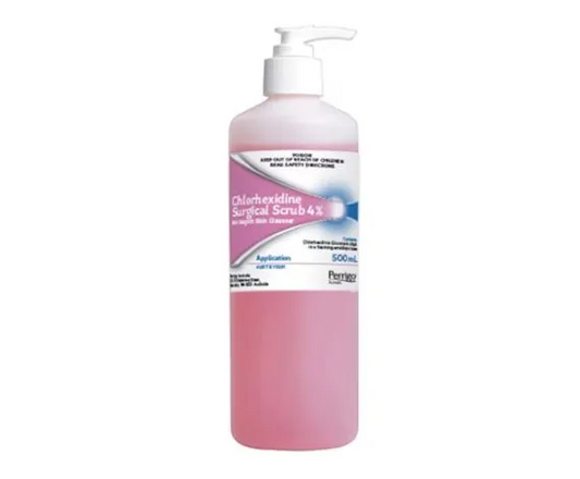 Perrigo Chlorhexidine 4% Surgical Scrub, Antiseptic Cleanser- 500mL Pump Bottle