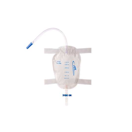 Leg Bag - T-TAP Non-Return Valve 30cm Long Tube with Bonded Step Connector and Silicone Lined Straps, 350mL